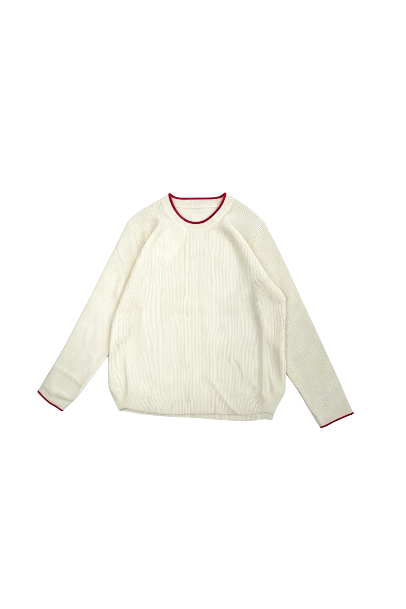 Max Simple Red-trimmed Cashmere Pullover White MSBC251365W