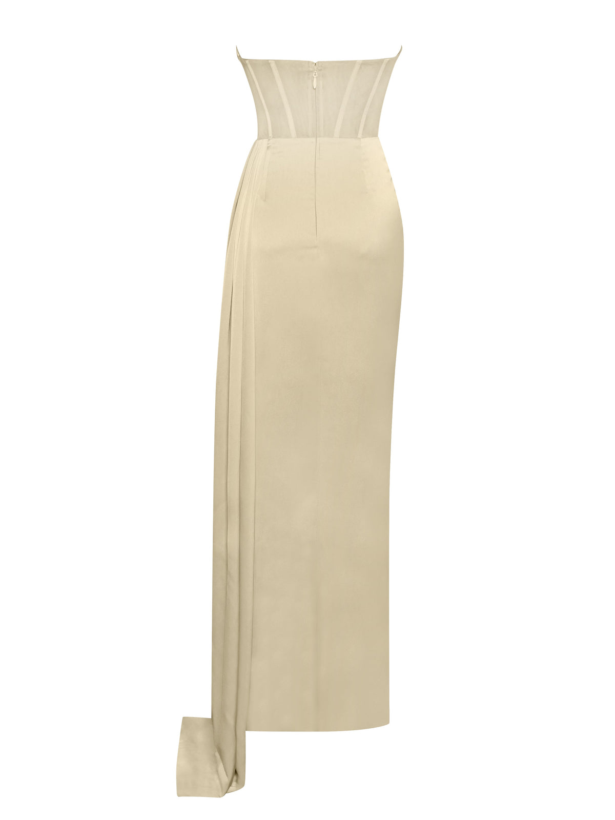 Prisa Egg White High Slit Satin Corset Gown (Archive Sale)