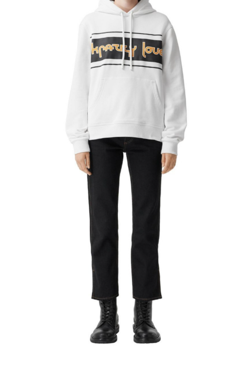 Burberry  Women's  Slogan Print Cotton Oversized Hoodie - White/Yellow