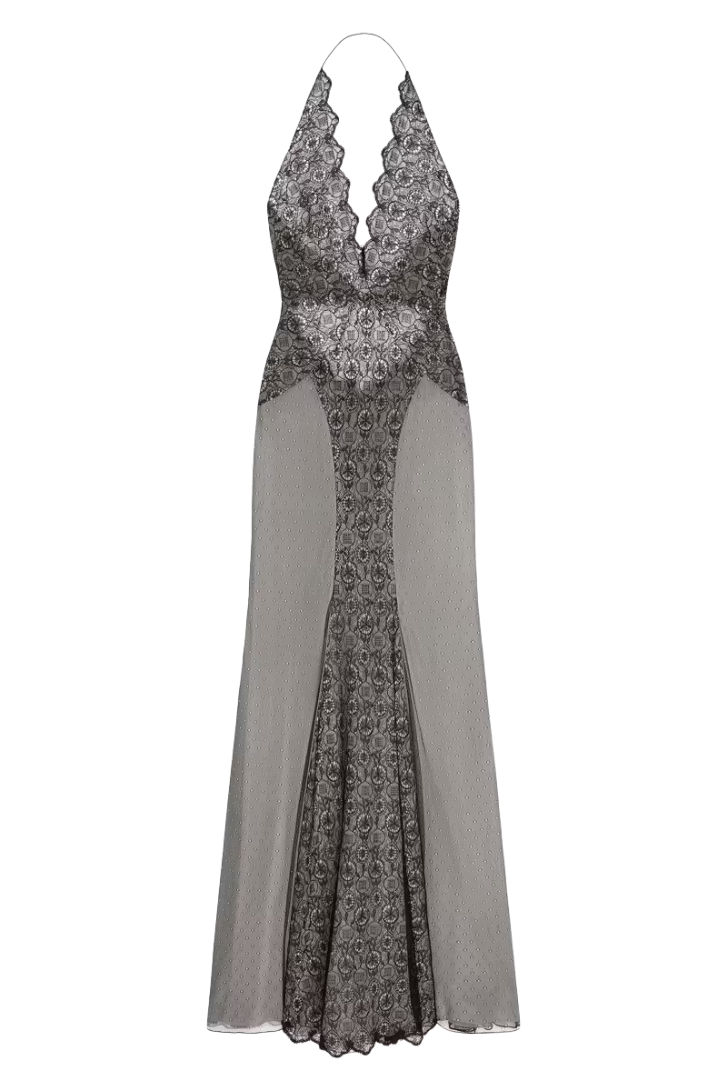 Givenchy Lace & Mousseline Patchwork  Gown-Black