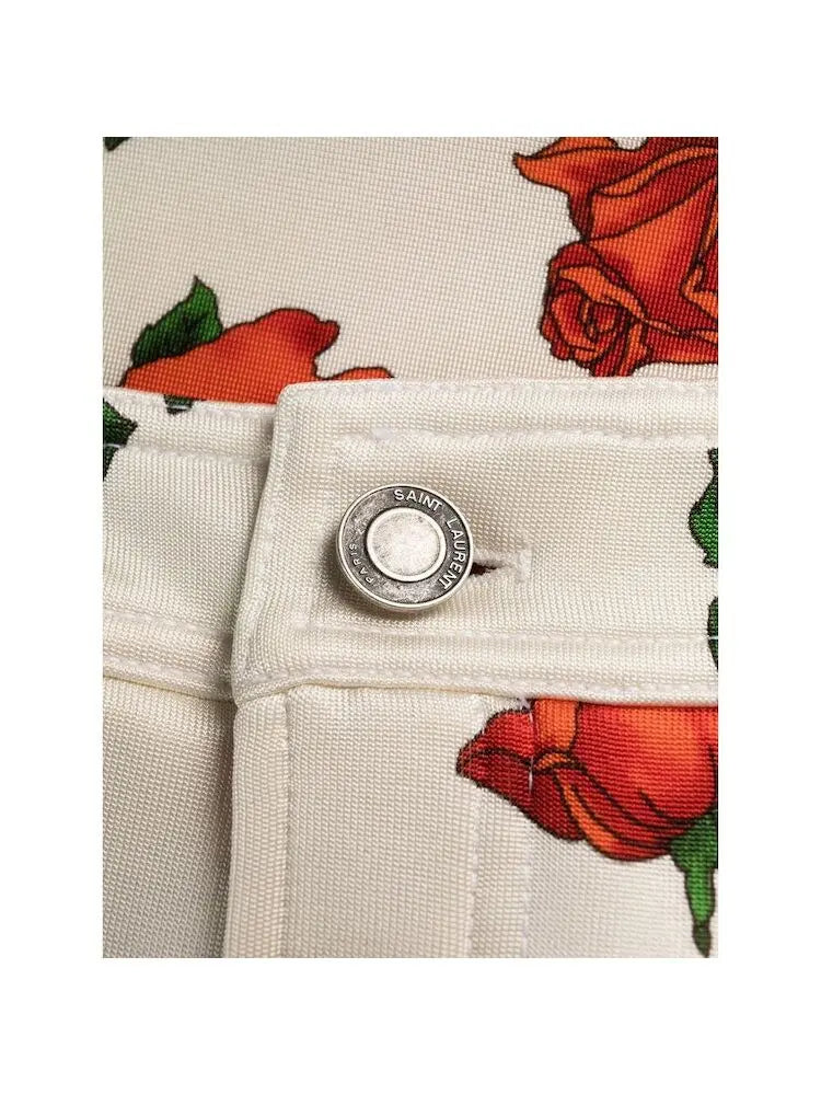 Saint Laurent Slim-Fit Pants Silky Rose Jersey in Multicolor