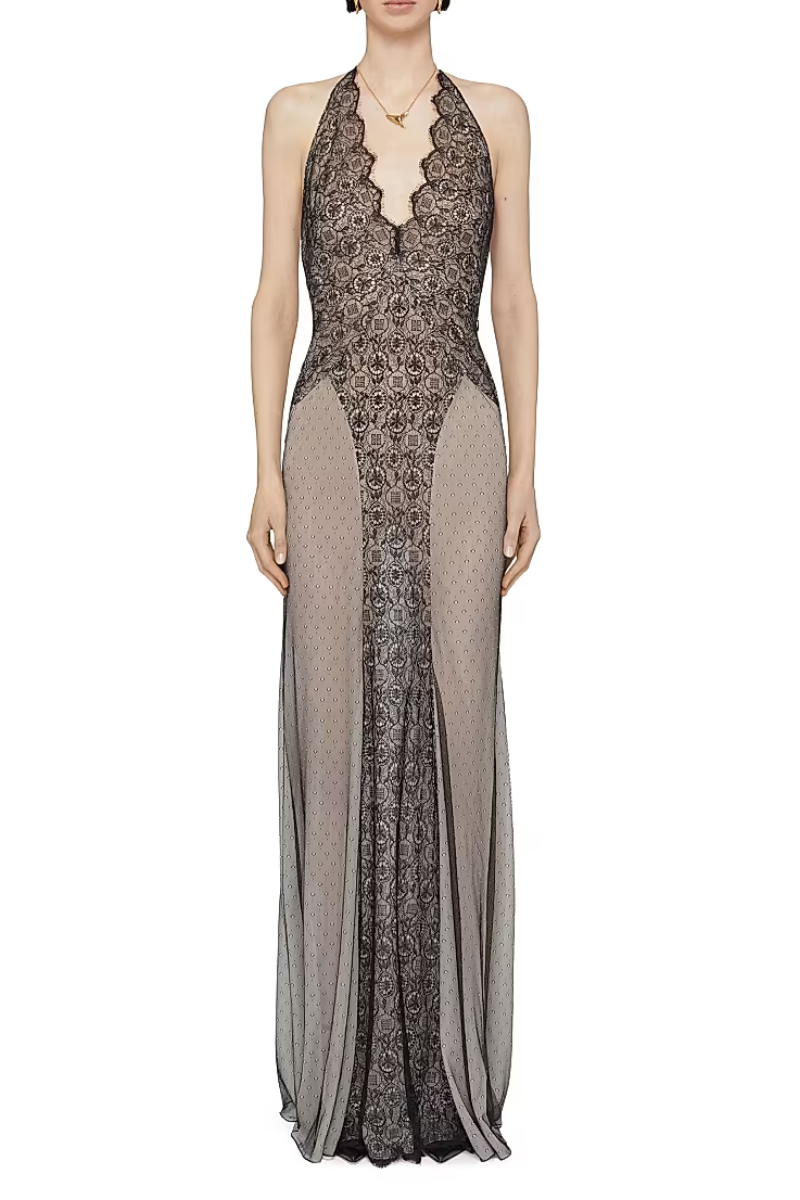 Givenchy Lace & Mousseline Patchwork  Gown-Black