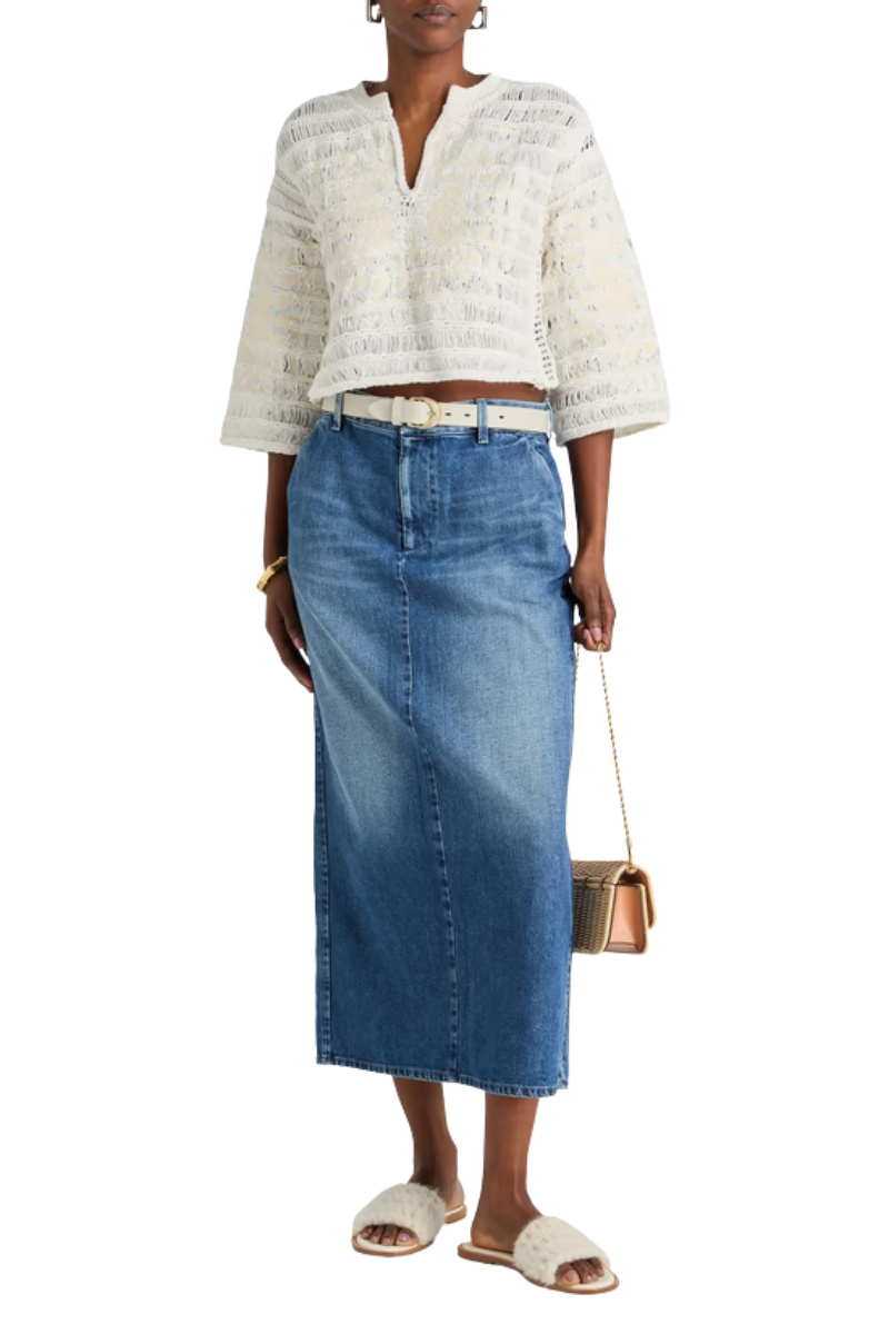 Valentino Garavani Faded Denim Midi Skirt Medium Blue Denim 4B0DD17F8JS_558