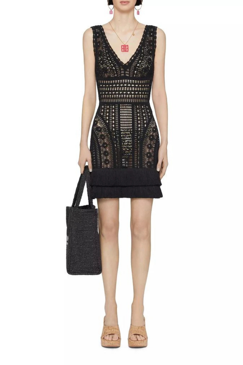 Givenchy Fringes Short Dress-Black
