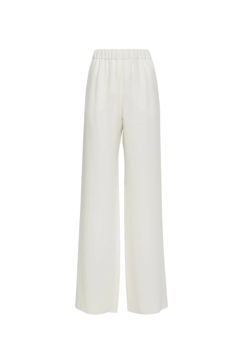Valentino Elastic Waist Silk Wide-leg Pants In Ivory
