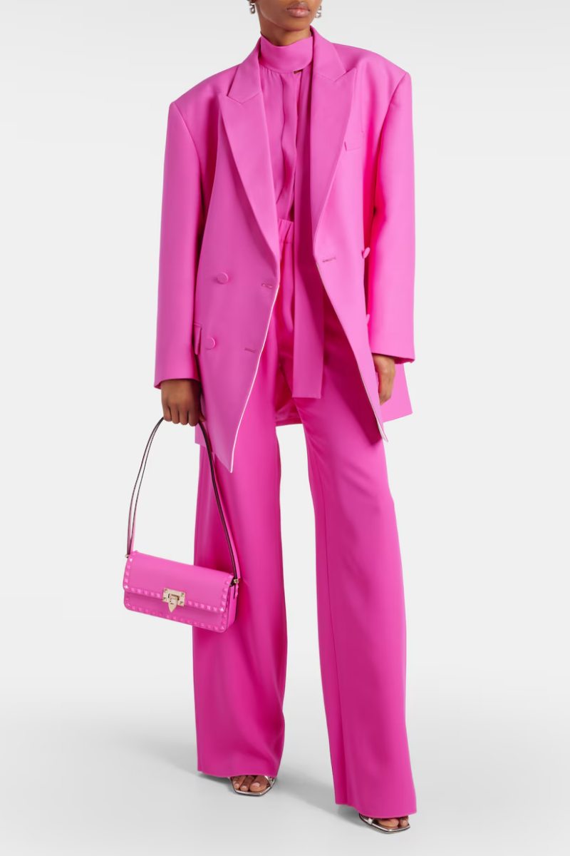 Valentino Elastic Waist Silk Wide-leg Pants In Pink