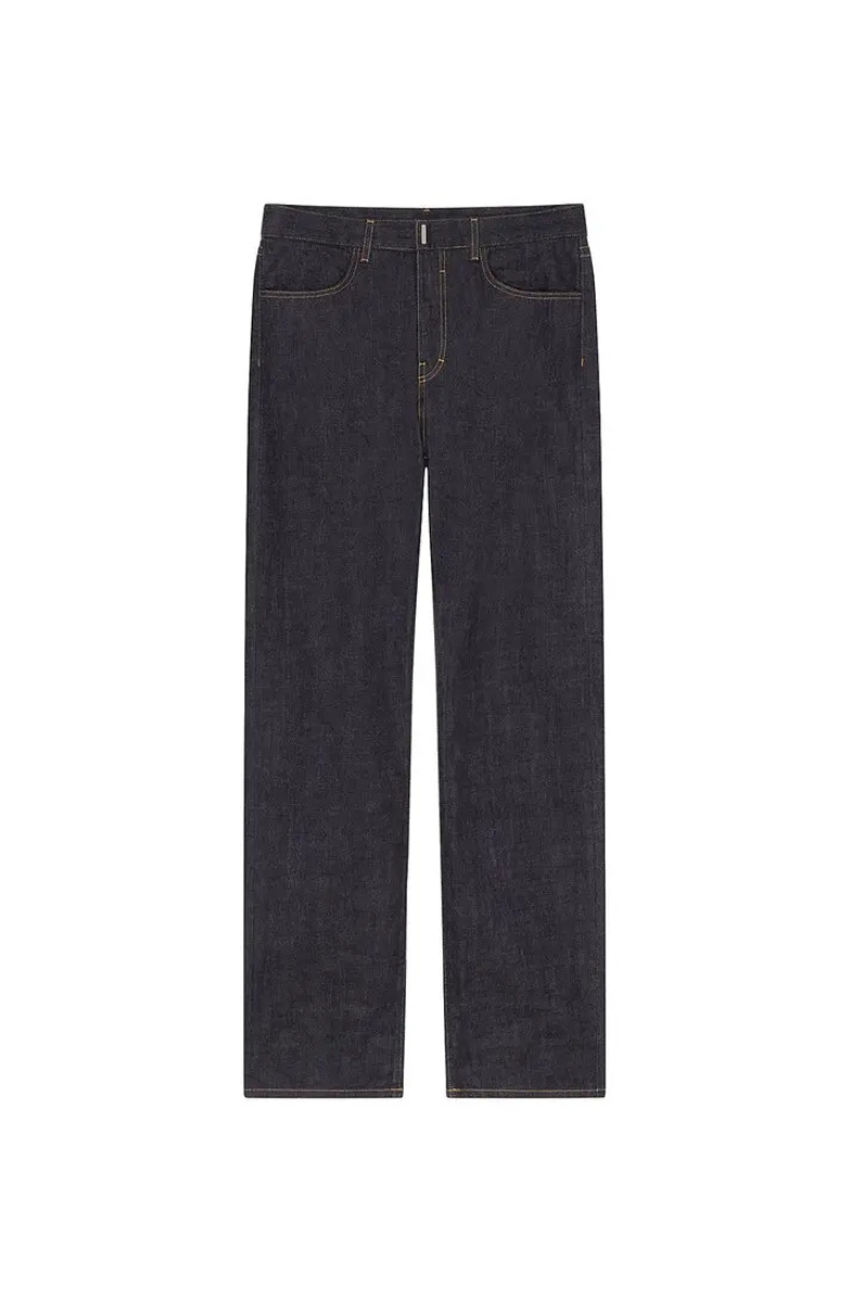 Givenchy Men's Jeans in Denim Indigo Blue, classic slim fit, made in Italy, front and back pockets.