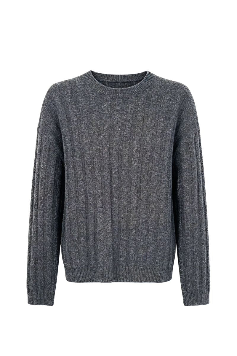 Max Simple Wool Cable Knit Crewneck Gunmetal MSHF261103G