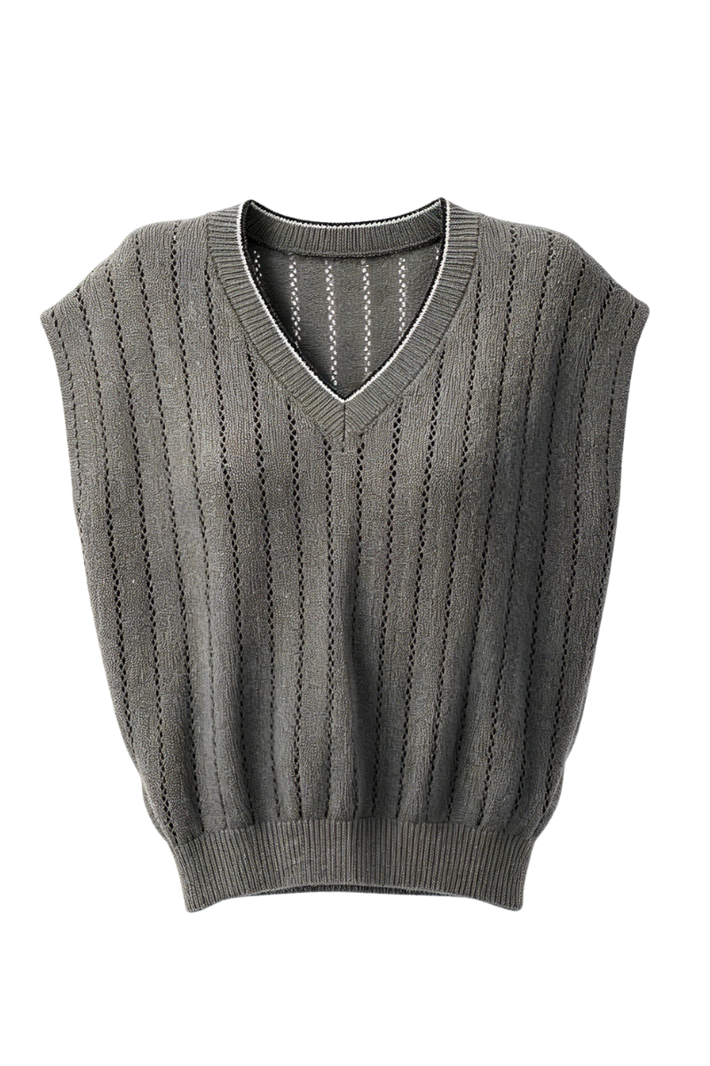 Max Simple Openwork Linen Vest Moss Charcoal MSYY266325M