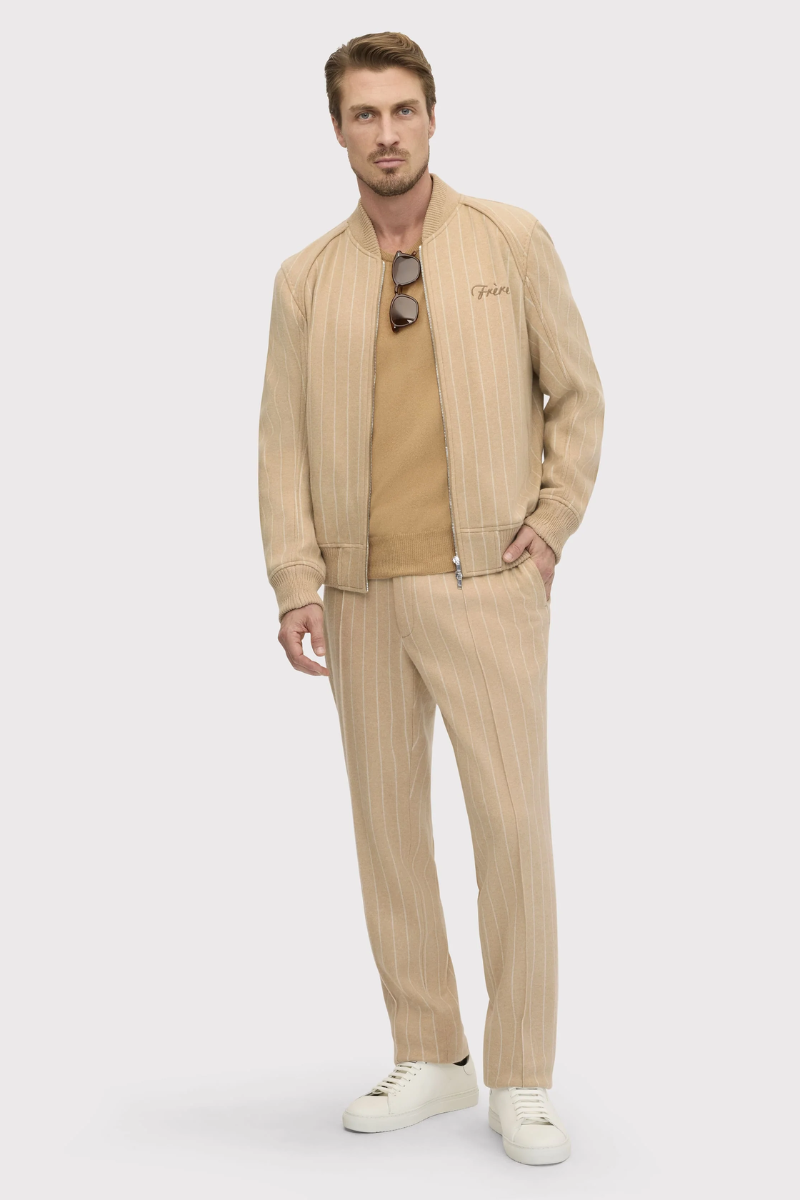Frere Camel & White Cashmere Pinstripe Knit Tracksuit