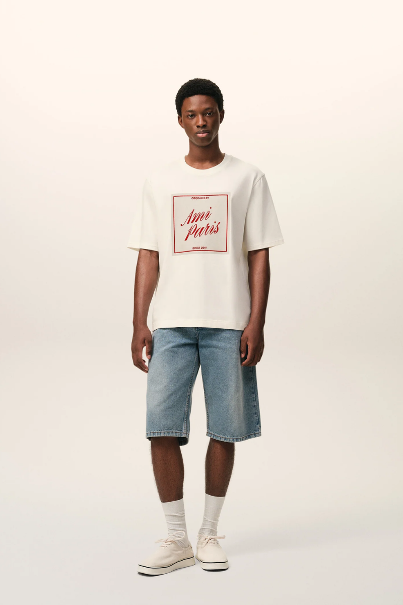 Ami Paris Heritage Print Short Sleeves T-Shirt In Thick Cotton-White