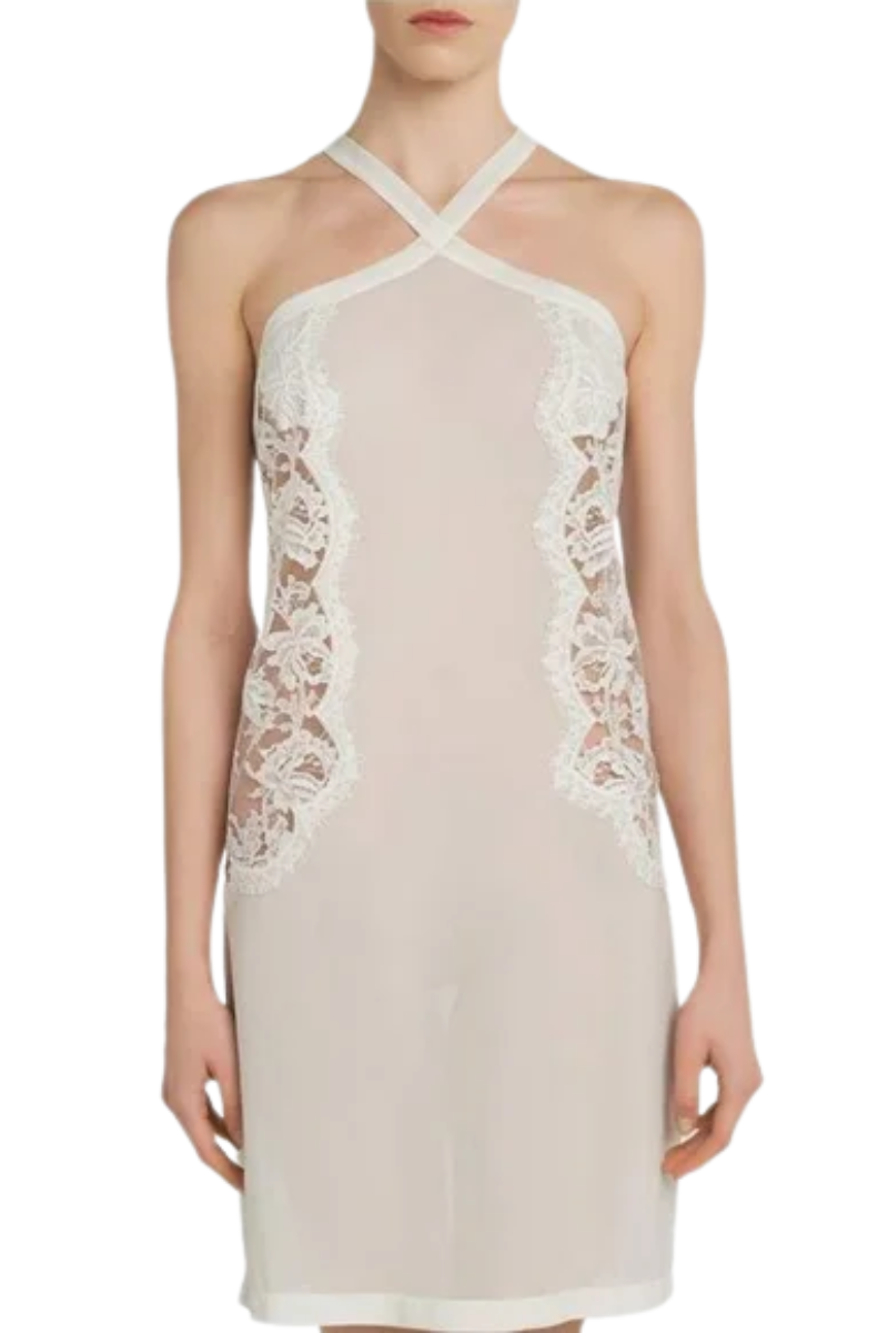La Perla White Halter Neck Silk and Side Lace Panels
