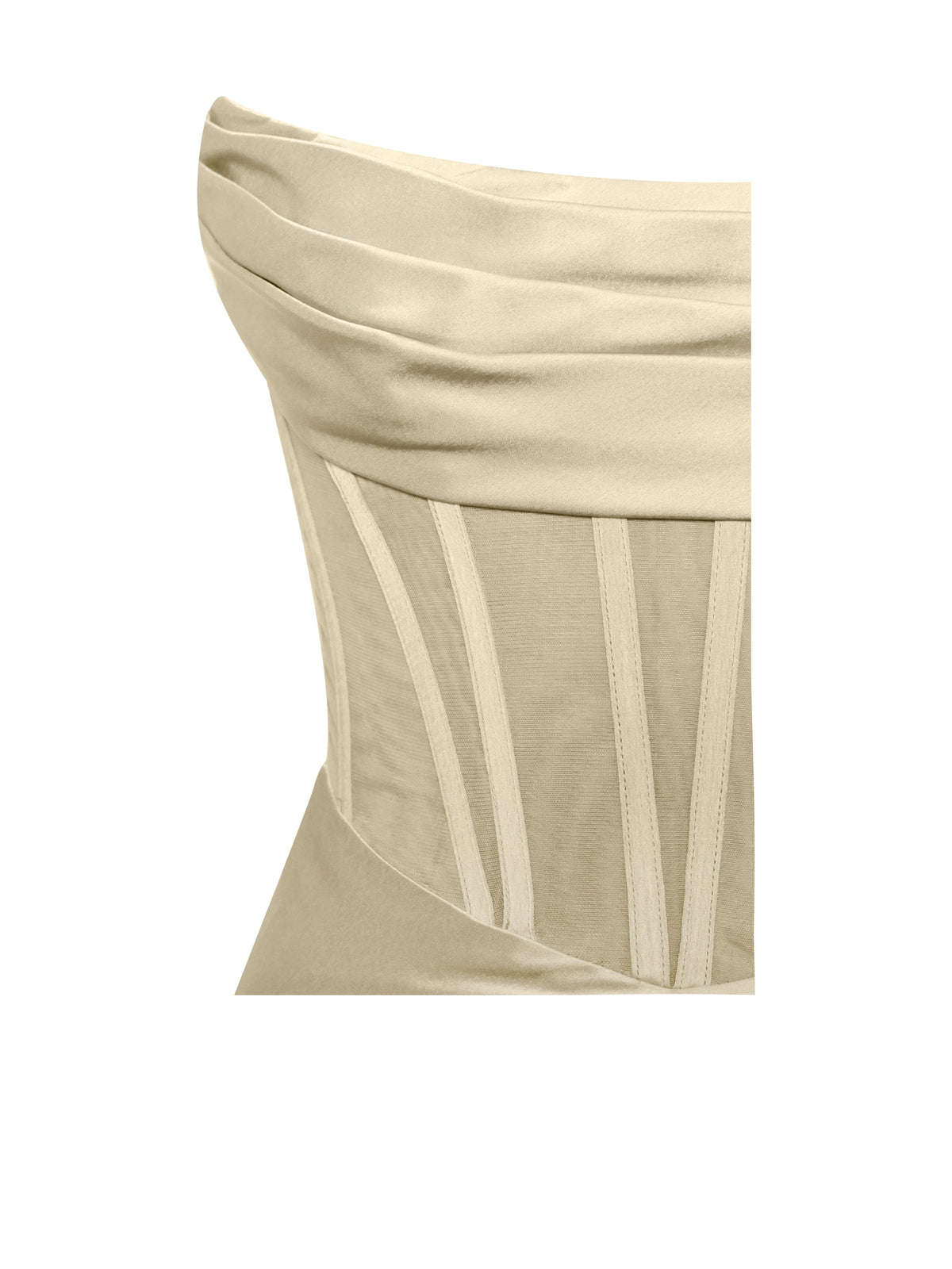 Prisa Egg White High Slit Satin Corset Gown (Archive Sale)