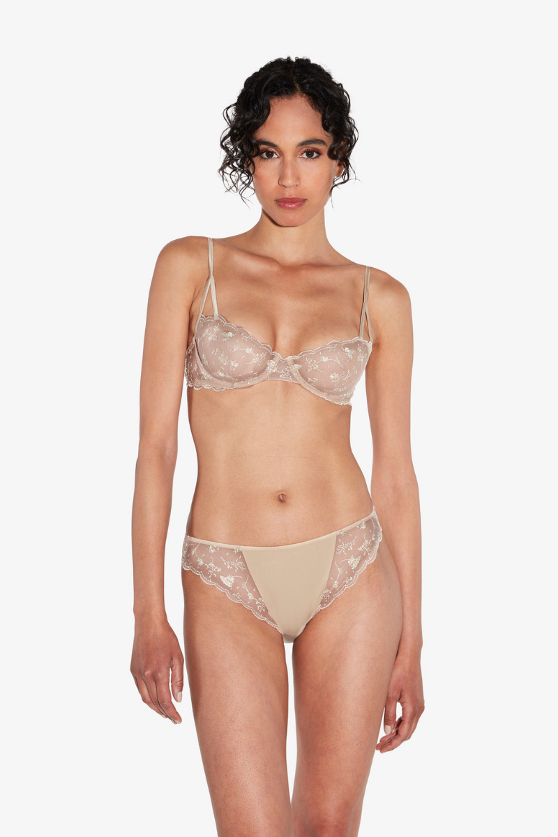 La Perla Briefs in Halo and Ivory Nude with Embroidered Tulle