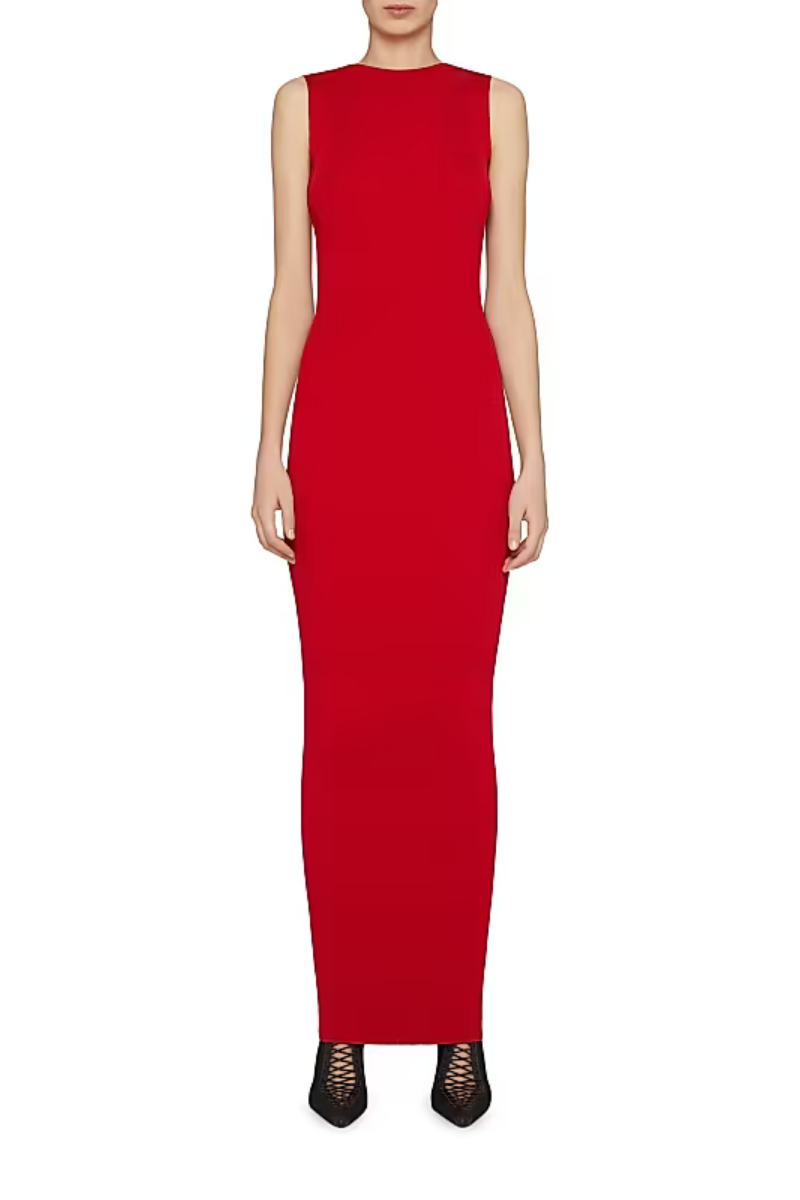 Givenchy Knit Open Back Long Dress-Poppy Red
