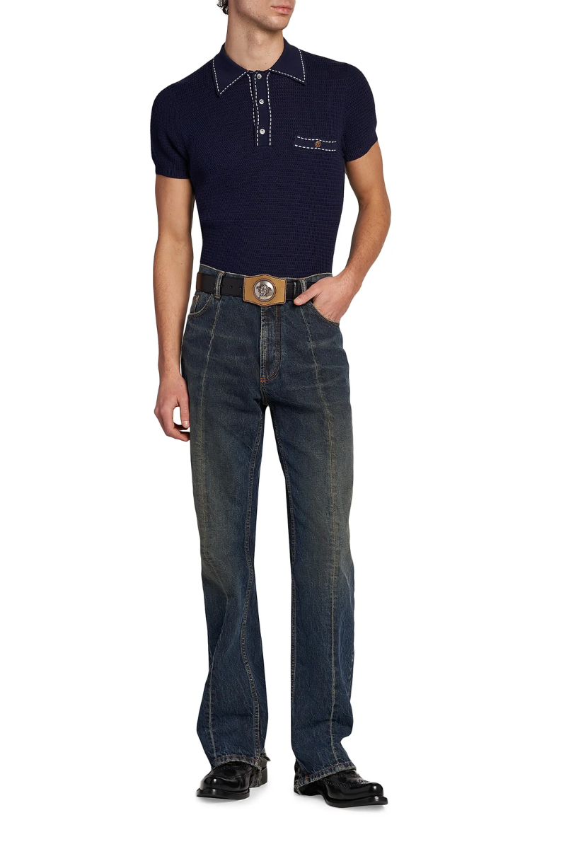 Versace Cotton Polo Sweater-Navy