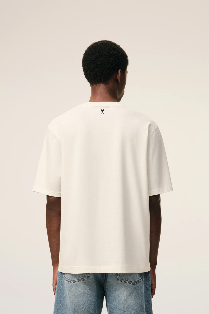 Ami Paris Heritage Print Short Sleeves T-Shirt In Thick Cotton-White