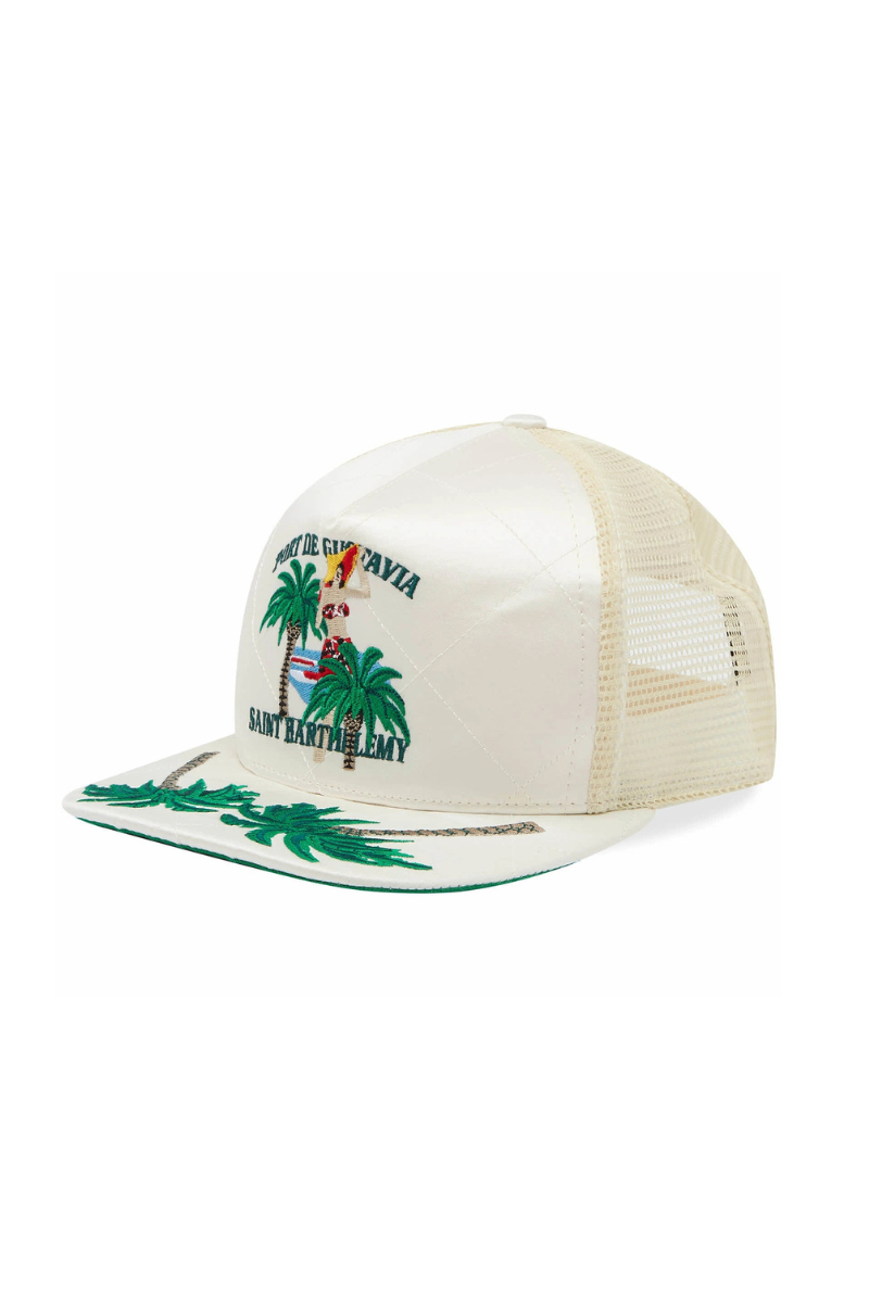 Rhude Men's Palm Tree Quilted Satin Cap in lvory