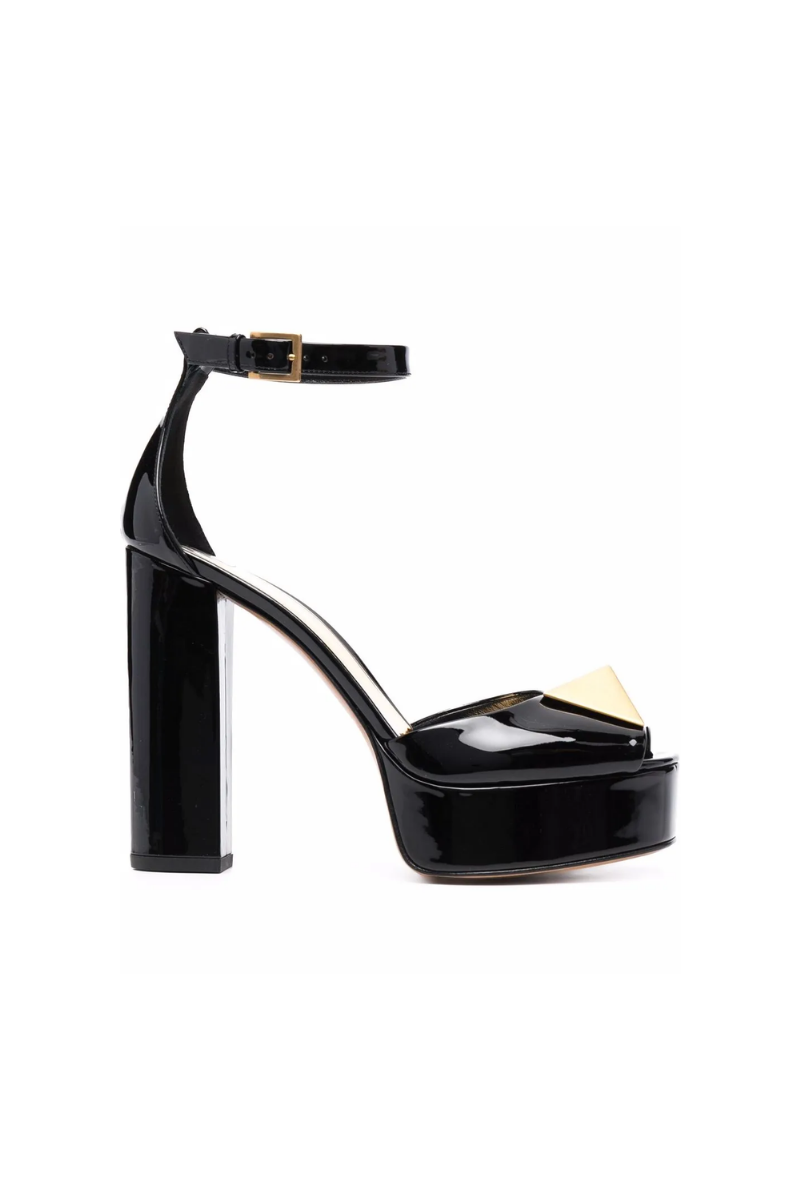 Valentino Garavani One Stud 120mm Patent Leather Sandals In Nero