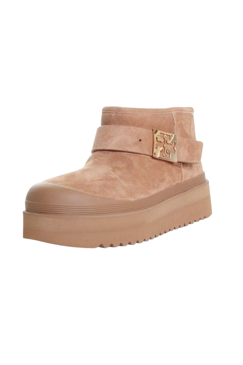Tory Burch Mellow Shearling Platform Boot Light Chestnut/Gold 165421200