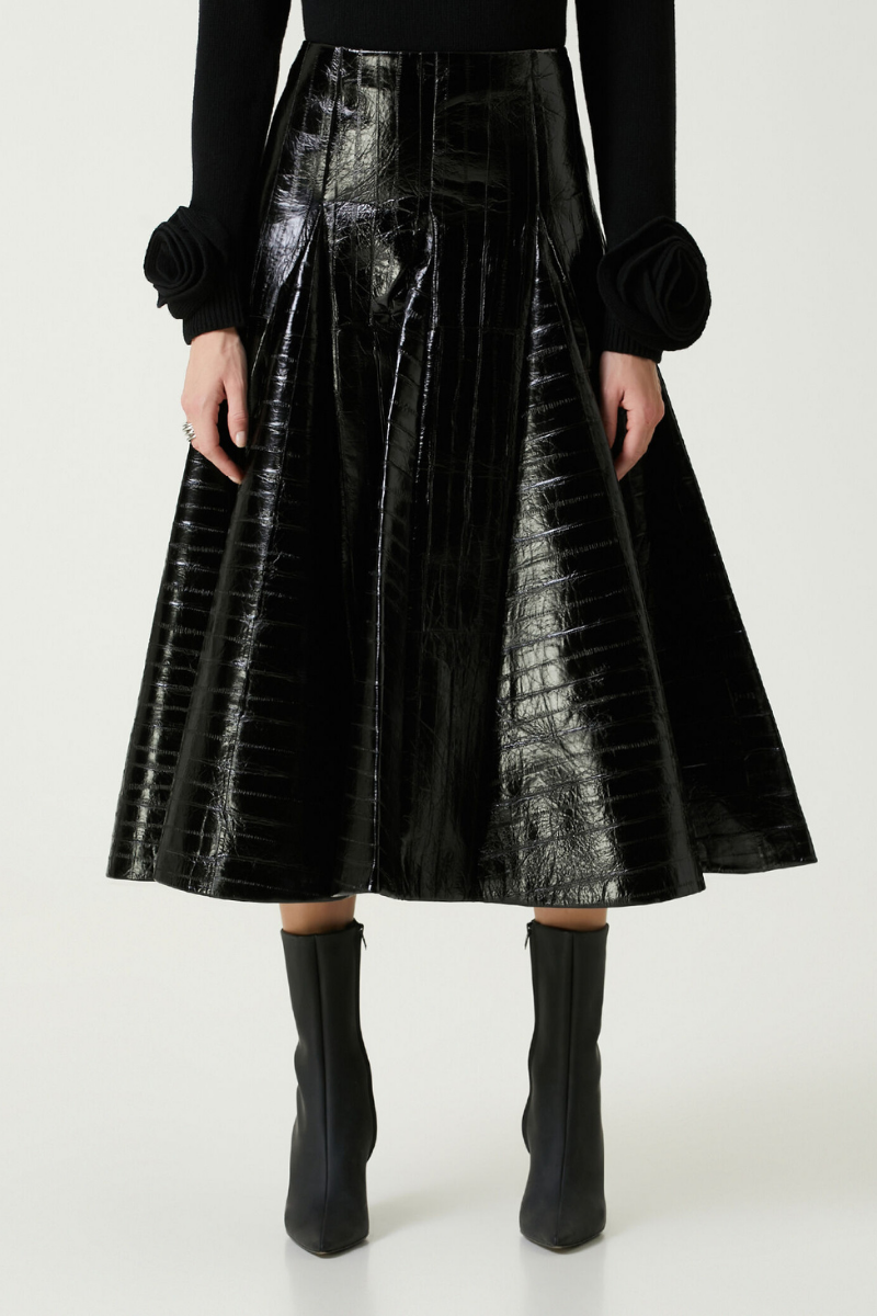 Valentino Garavani Leather A-Line Midi Skirt