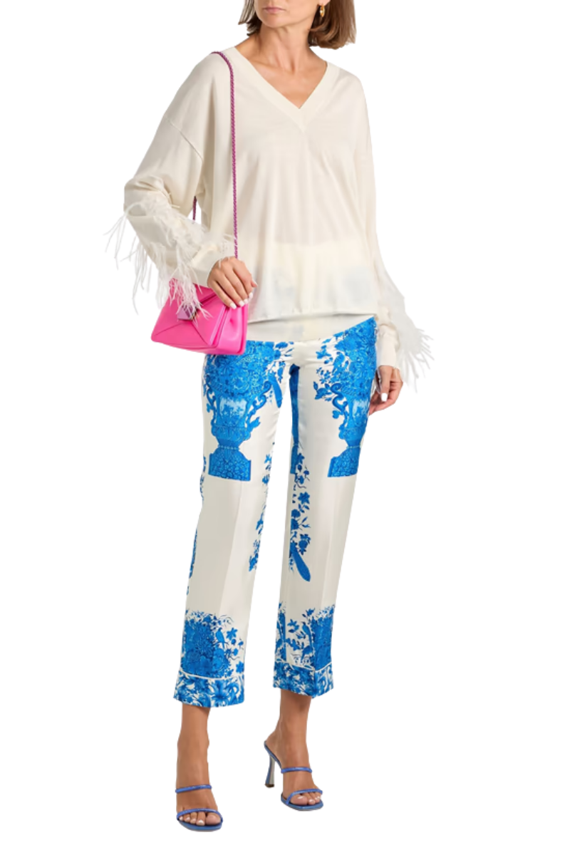 Valentino Garavani Feather-Trimmed Wool Sweater Avorio 4B3KC47C82Q_A03