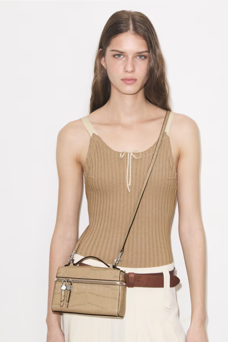 Tory Burch Embossed Croc Slim Top Handle Light Hickory 183015-250