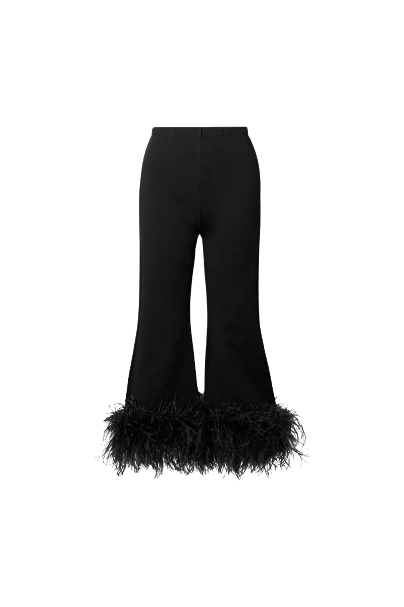 Valentino Women¡¯S Cropped Feather-Trimmed Knitted Flared Pants Nero 4B3KF01N8F0_0NO