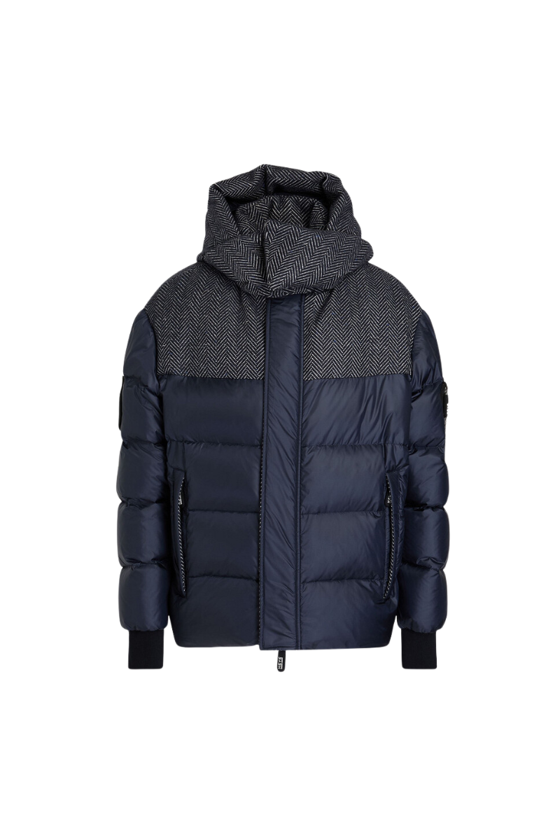 Giorgio Armani Grey Neve Down Paneled Coat-Navy