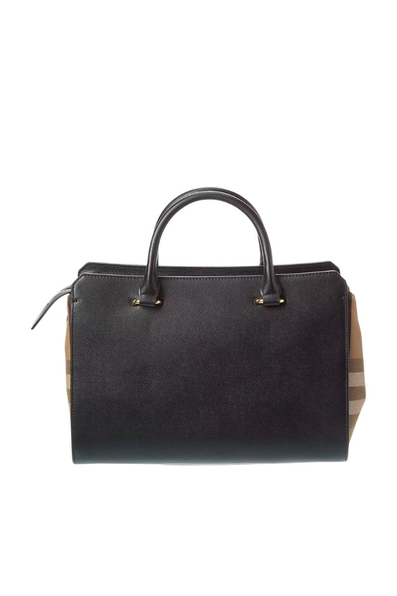 Burberry Banwell Check Canvas and Leather Tote Bag In Black