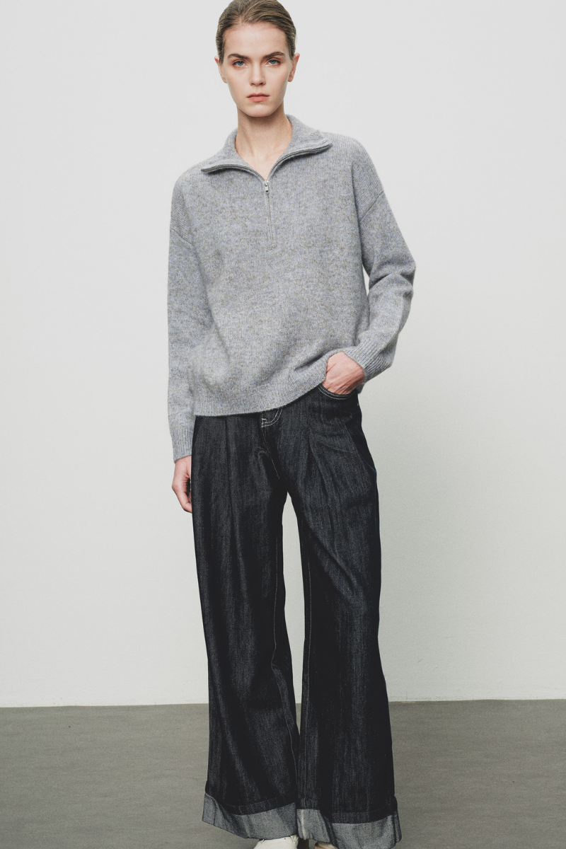 Max Simple Half-Zip Sweater Dusty Blue MSYY265066D