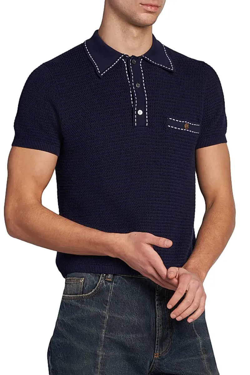 Versace Cotton Polo Sweater-Navy