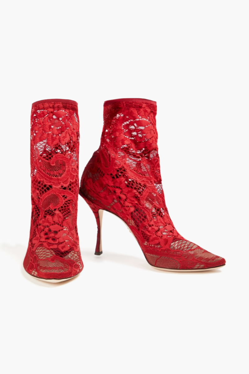 Dolce & Gabbana Stretch Lace Boot Red
