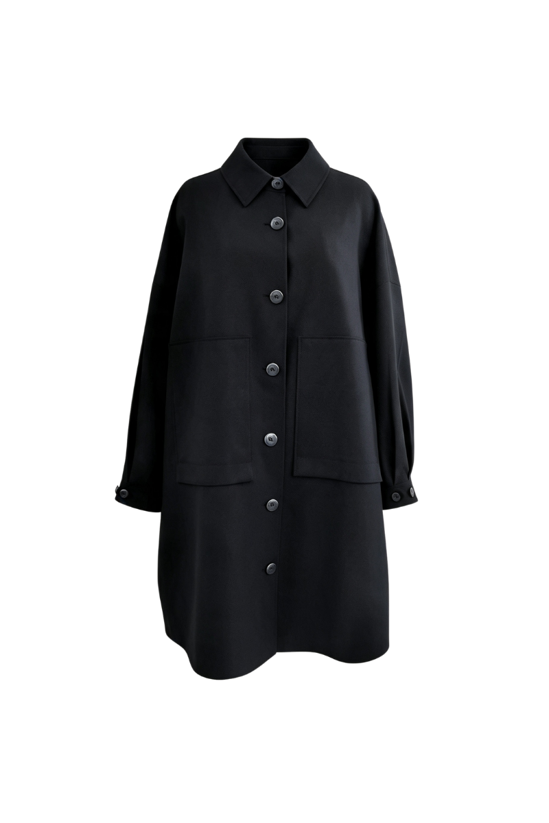 Max Simple Relaxed Fit Wool Trench Black MSAL260329B