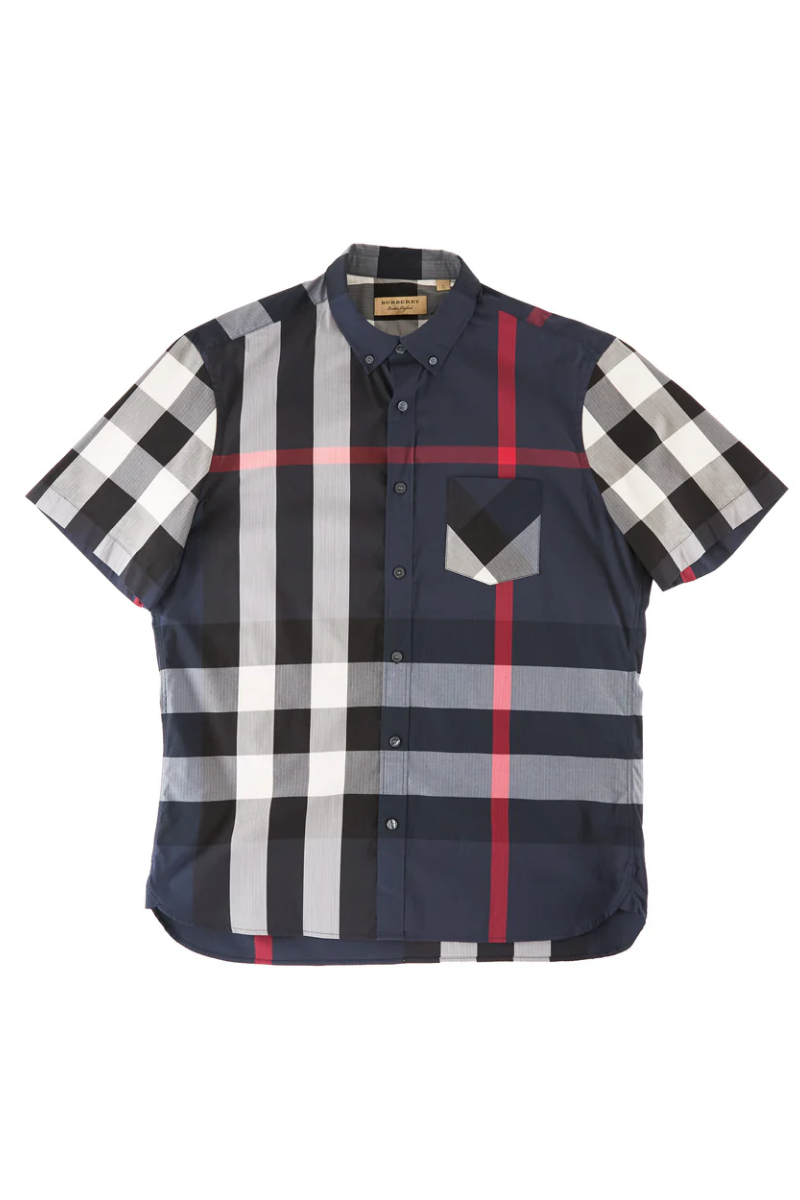 Burberry Men's Short Sleeve Check Shirt - Navy & Red