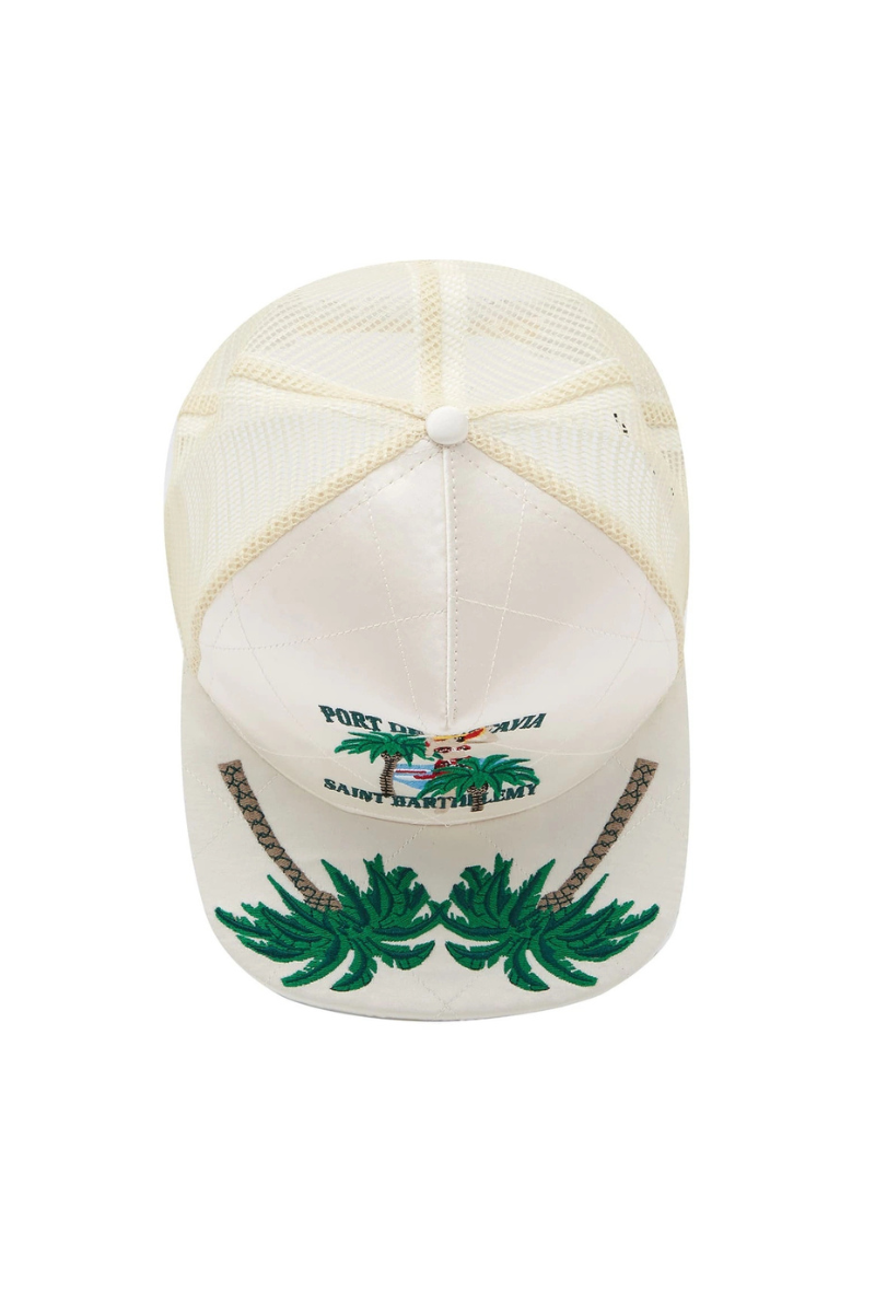 Rhude Men's Palm Tree Quilted Satin Cap in lvory