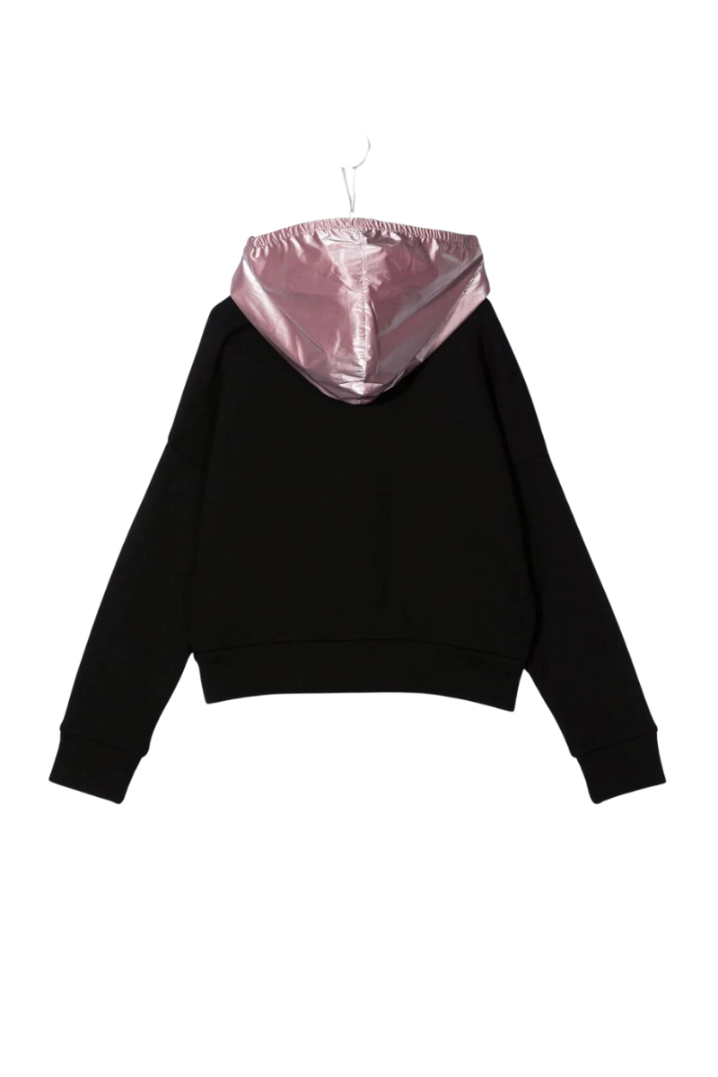 Moncler Kids' Black an Pink MAGLIA CARDIGAN C/CAPPUCCIO