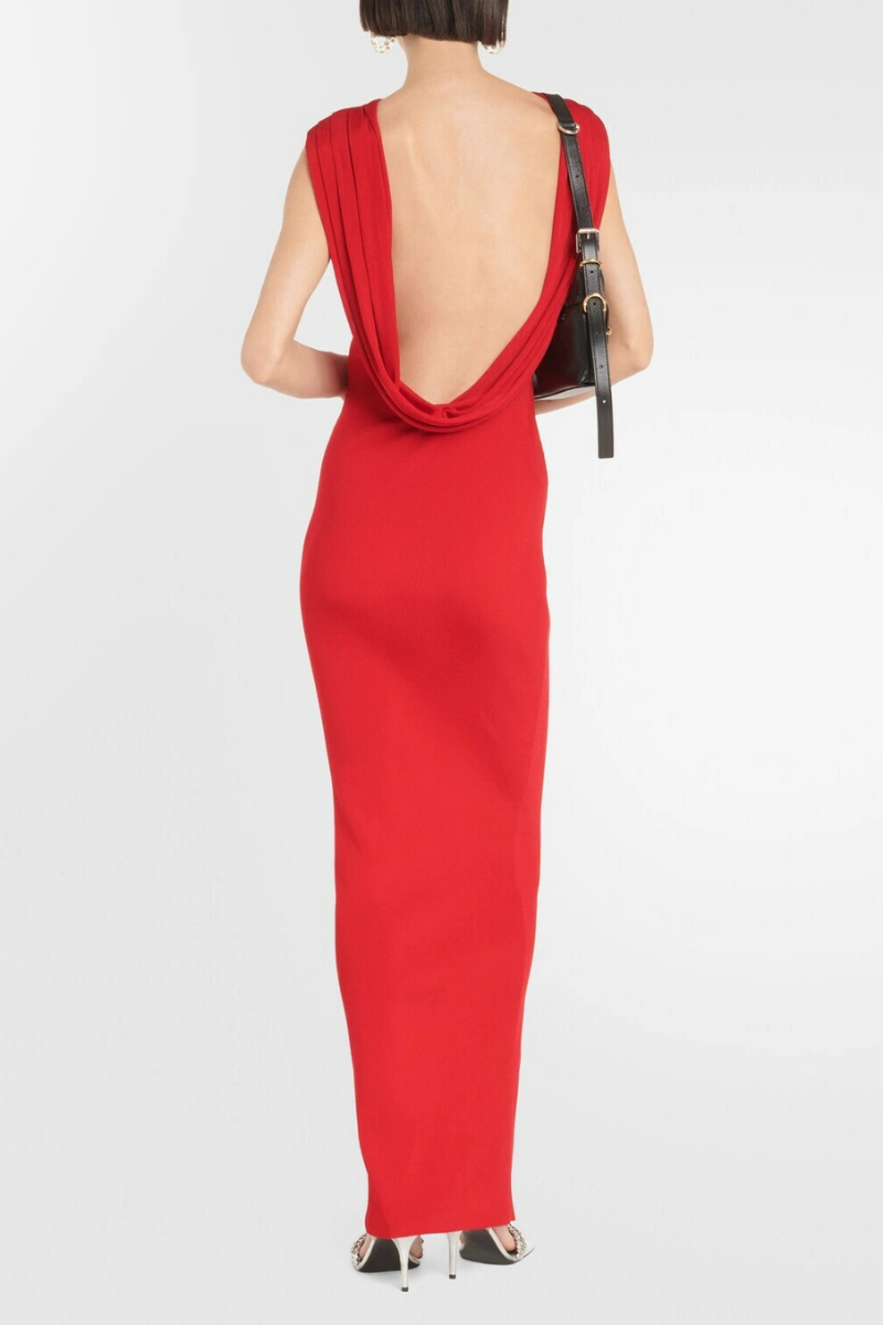 Givenchy Knit Open Back Long Dress-Poppy Red