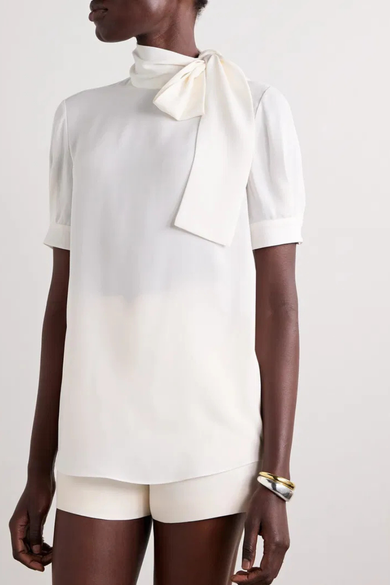 Valentino Garavani high neck silk georgette top in white