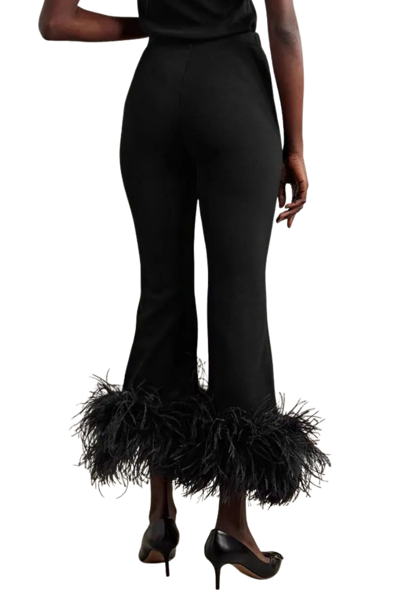 Valentino Women¡¯S Cropped Feather-Trimmed Knitted Flared Pants Nero 4B3KF01N8F0_0NO