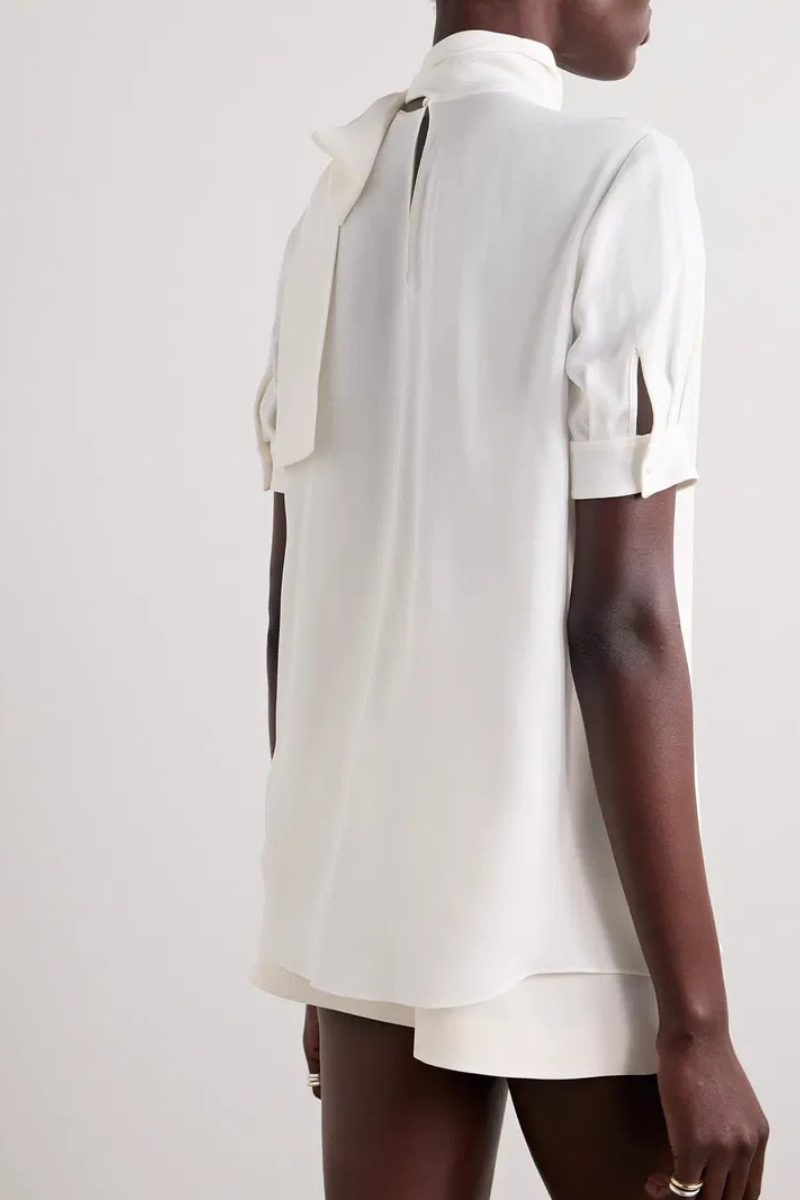 Valentino Garavani high neck silk georgette top in white