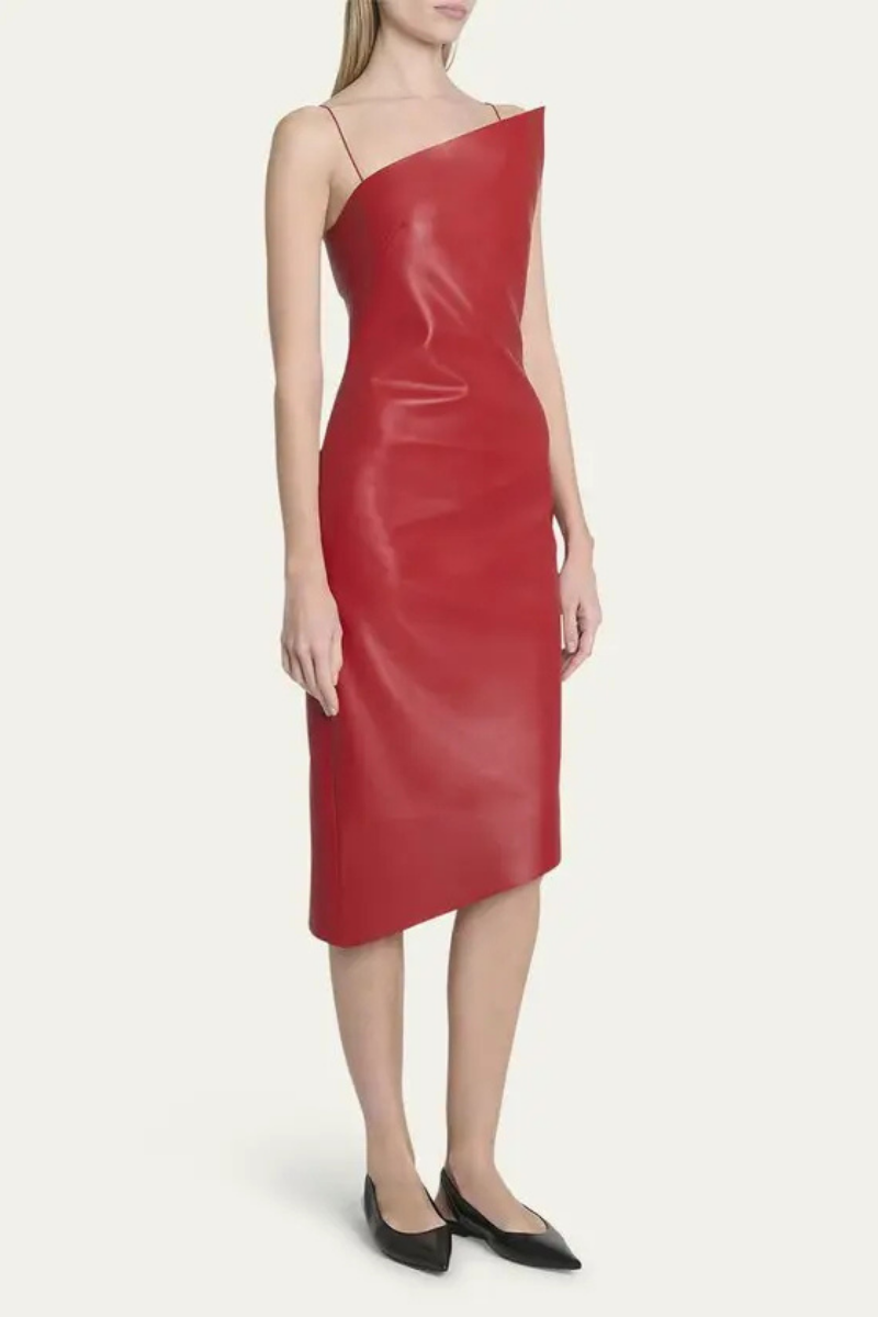 Givenchy Leather Asymmetric Point Dress-Red Cherry