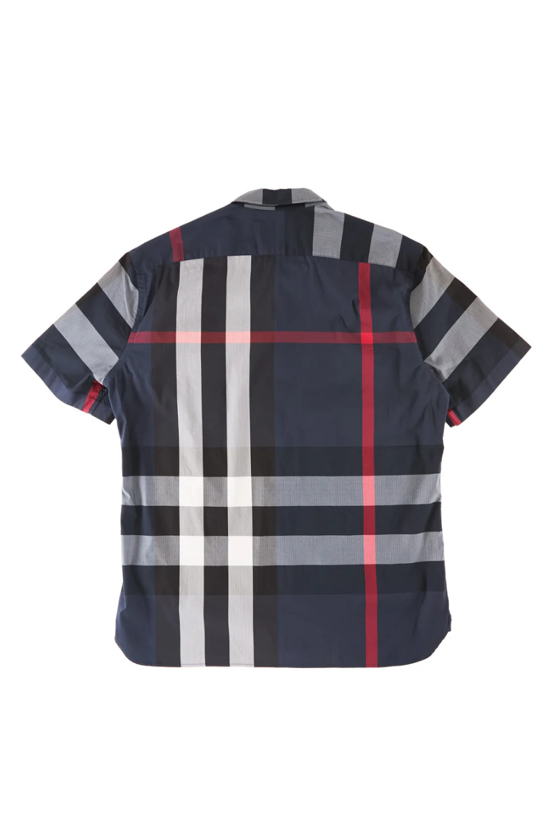 Burberry Men's Short Sleeve Check Shirt - Navy & Red