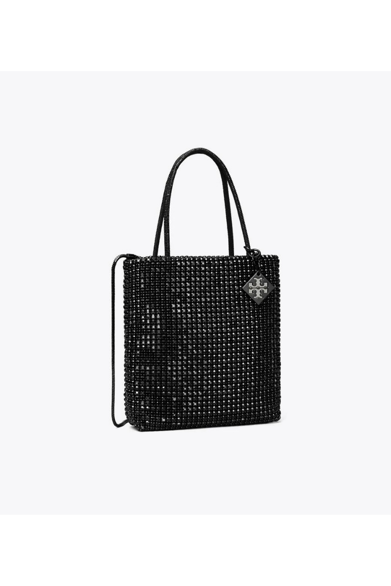 Tory Burch Night Owl Crystal Embellished Black Mini Tote Black 152420-001