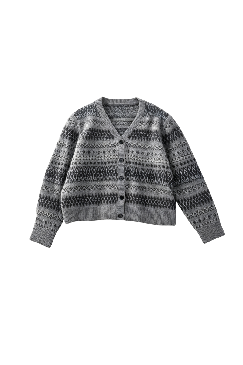 Max Simple Fair Isle Cardigan Grey MSBY256252G