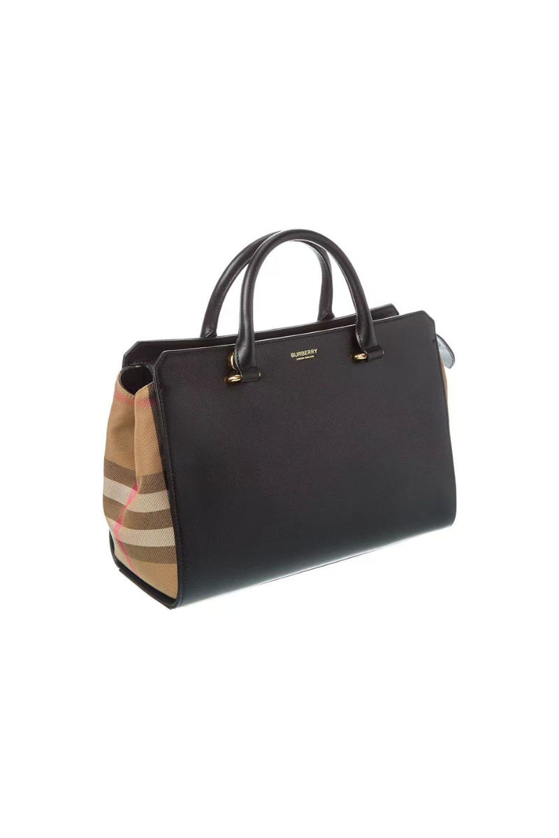 Burberry Banwell Check Canvas and Leather Tote Bag In Black