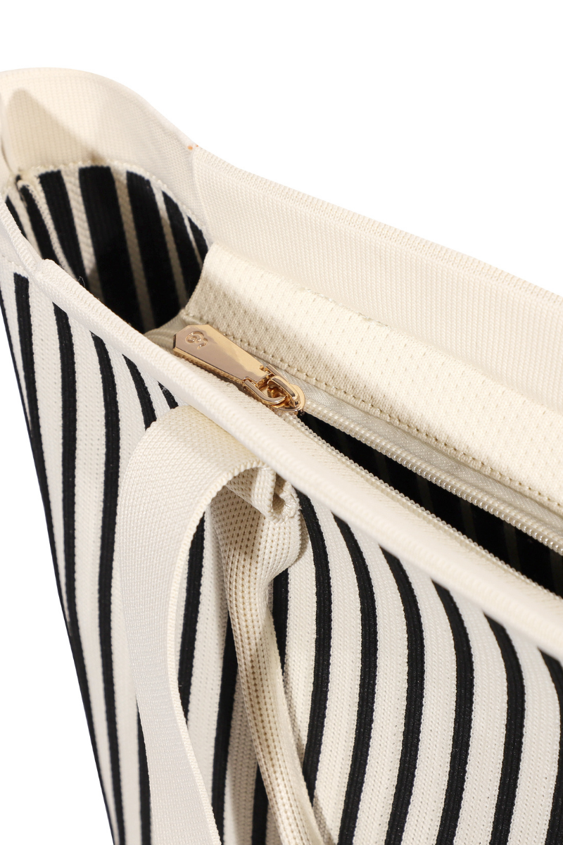 Max Simple Striped Knit Tote Bag-Black/White