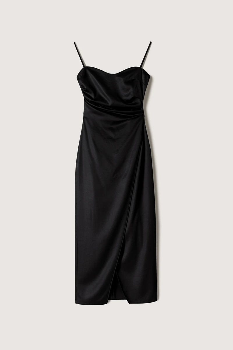 Nanushka Women‘s Slip Dress FWDR00699 in elegant black with a silky drape and minimalist design.