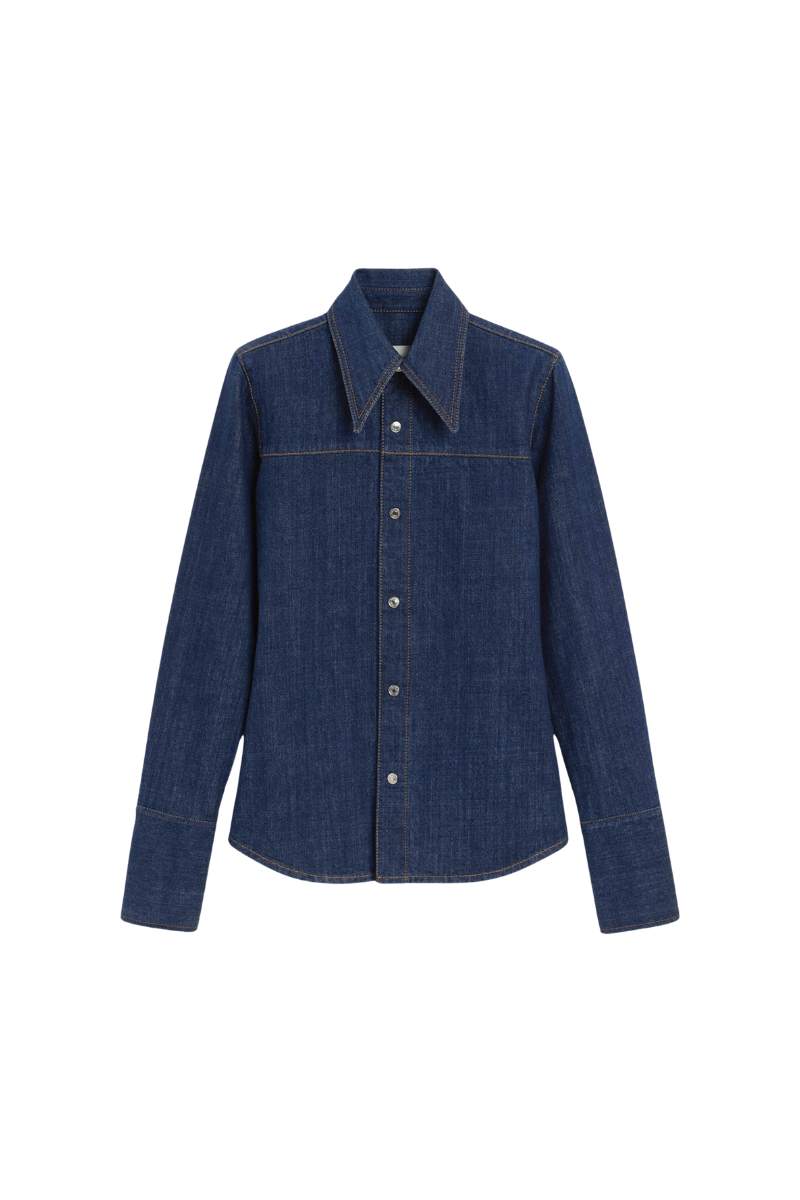 Ami Paris Sharp Collar Denim Snap-Button Shirt