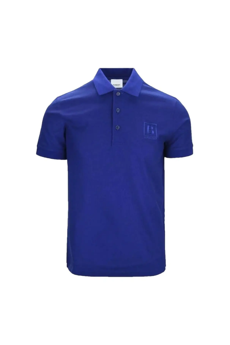 Burberry Men's Letter Graphic Cotton Pique Polo Shirt Bright Blue